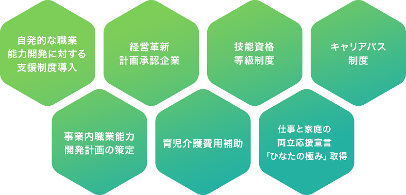 自発的な諸工業能力開発に対する支援制度導入 経営確信計画承認企業 技能資格等級制度表作成 ジョブカード制度 事業内職業能力開発計画の導入 育児介護補助 仕事と家庭の両立応援宣言